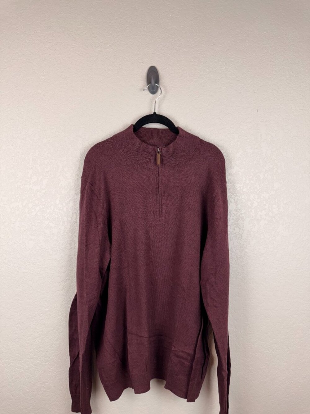 Nordstrom Men's Burgundy Cotton Cashmere Quarter Zip Mock Neck Sweater XL